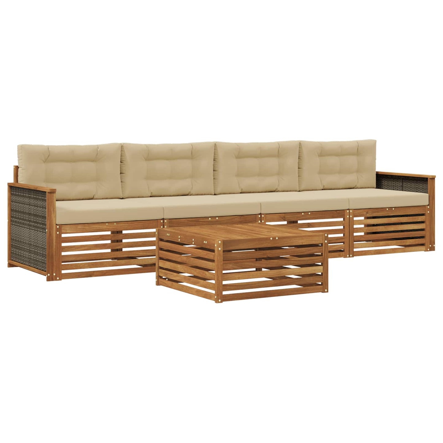 Outdoor-Sofagarnitur mit Kissen 5 pcs Natur und Beige