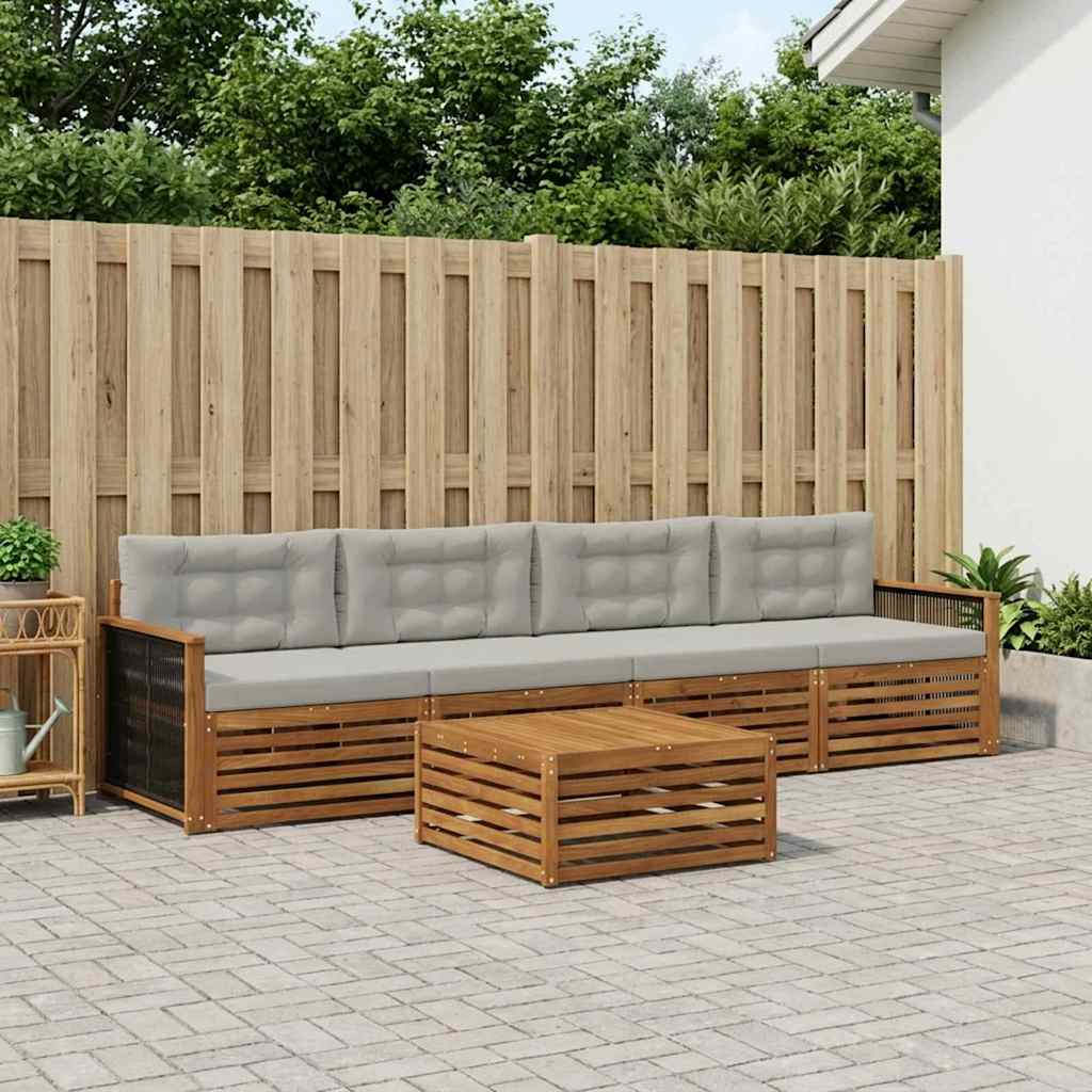 Outdoor-Sofagarnitur mit Kissen 5 pcs Natürlich und Hellgrau