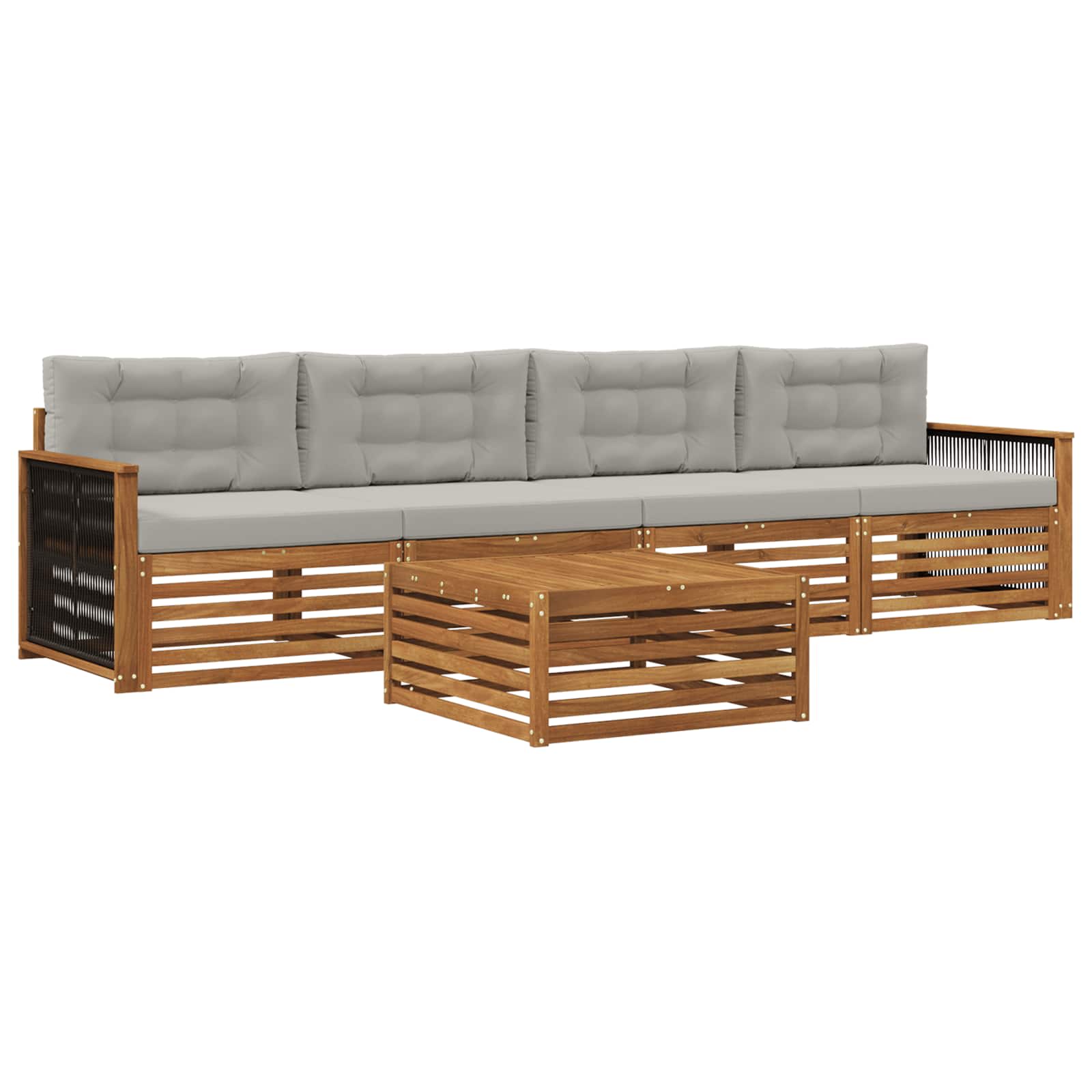 Outdoor-Sofagarnitur mit Kissen 5 pcs Natürlich und Hellgrau