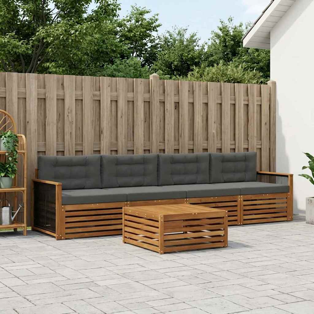 Outdoor-Sofagarnitur mit Kissen 5 pcs Natur und Anthrazit
