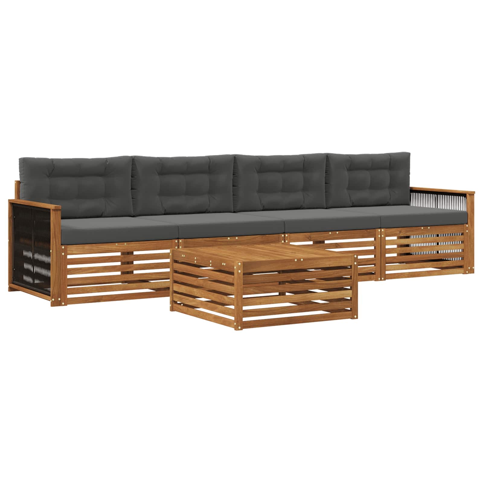 Outdoor-Sofagarnitur mit Kissen 5 pcs Natur und Anthrazit