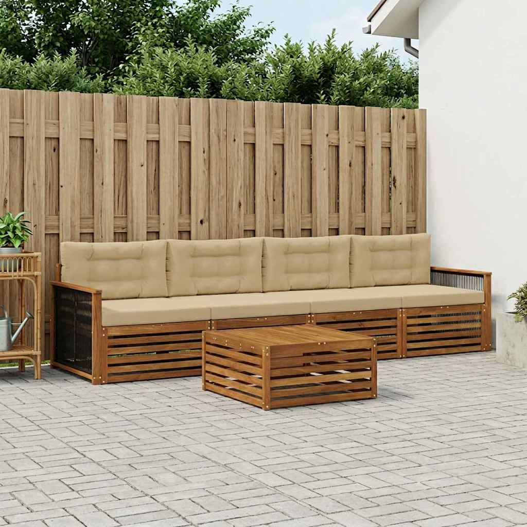 Outdoor-Sofagarnitur mit Kissen 5 pcs Natur und Beige
