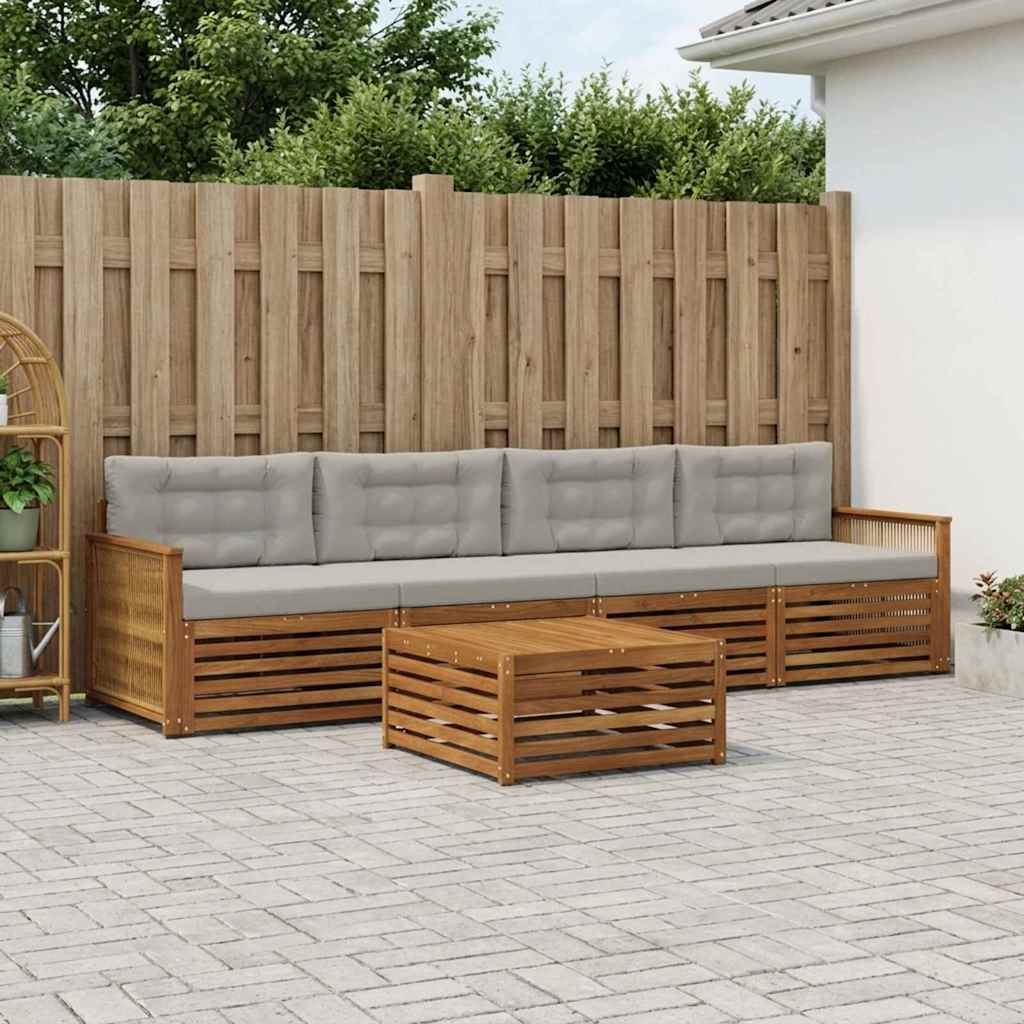 Outdoor-Sofagarnitur mit Kissen 5 pcs Natürlich und Hellgrau