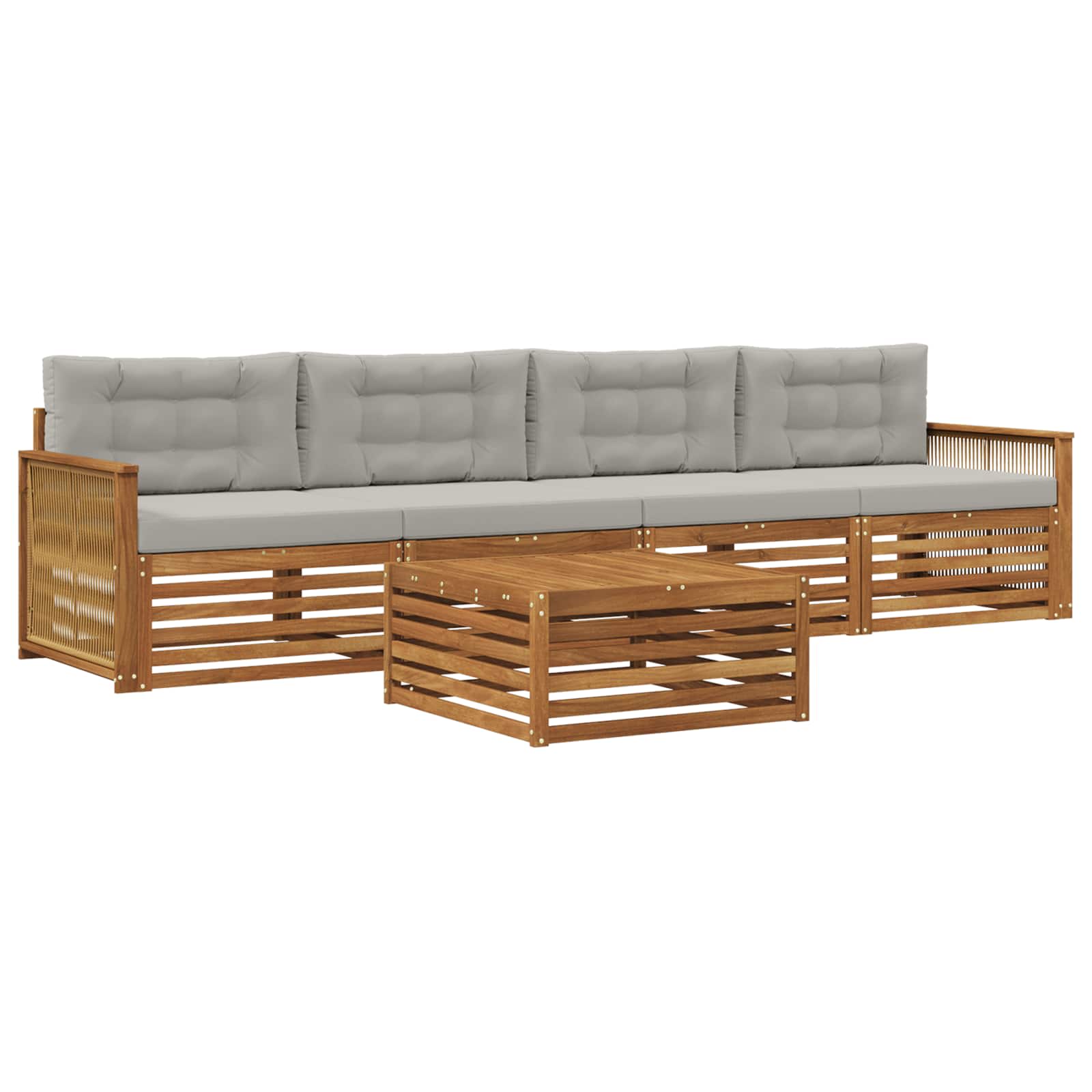 Outdoor-Sofagarnitur mit Kissen 5 pcs Natürlich und Hellgrau