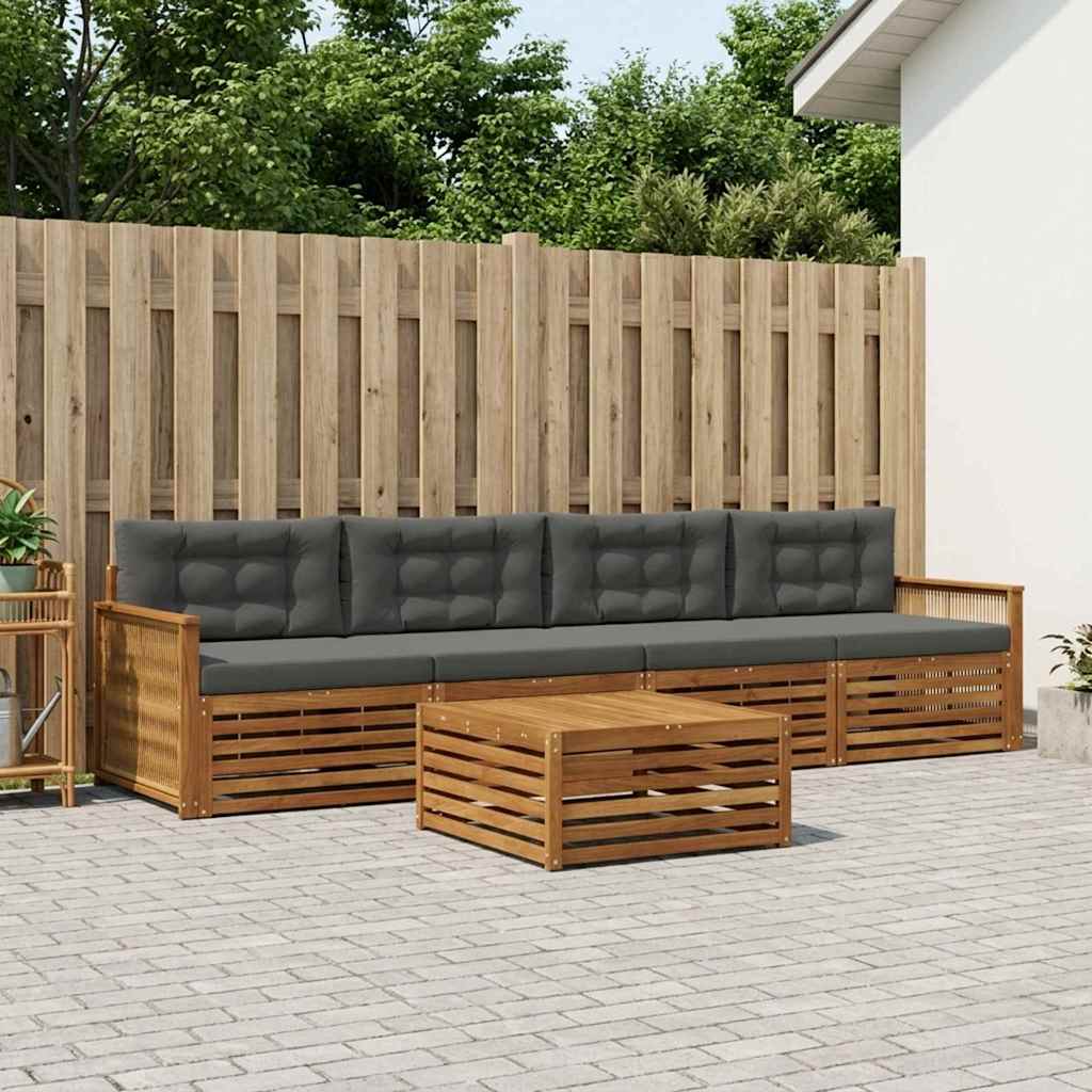 Outdoor-Sofagarnitur mit Kissen 5 pcs Natur und Anthrazit