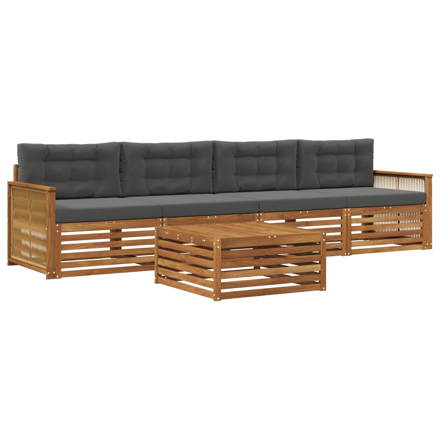 Outdoor-Sofagarnitur mit Kissen 5 pcs Natur und Anthrazit
