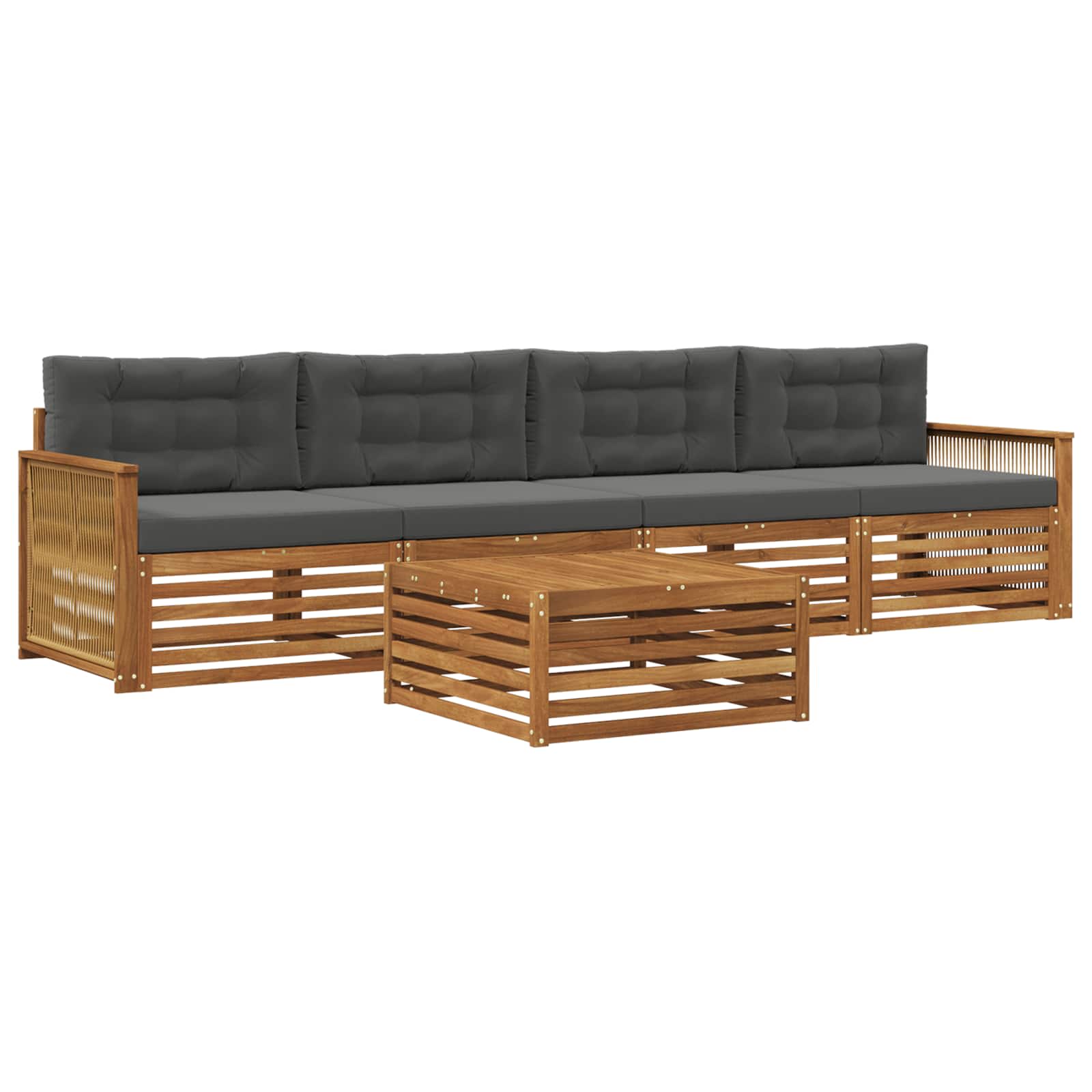 Outdoor-Sofagarnitur mit Kissen 5 pcs Natur und Anthrazit