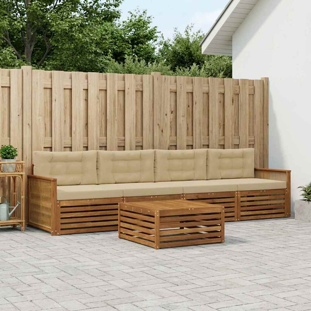 Outdoor-Sofagarnitur mit Kissen 5 pcs Natur und Beige
