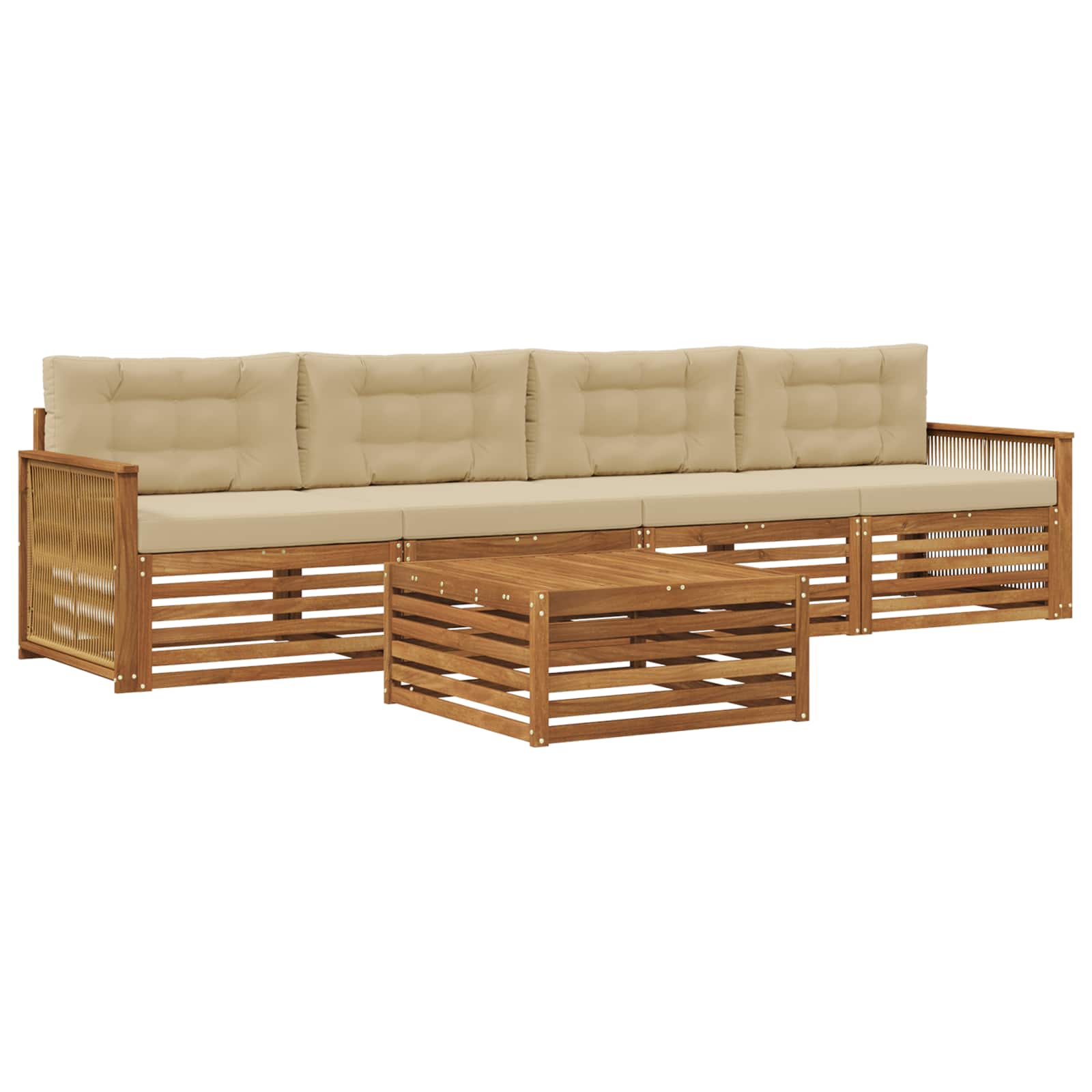 Outdoor-Sofagarnitur mit Kissen 5 pcs Natur und Beige