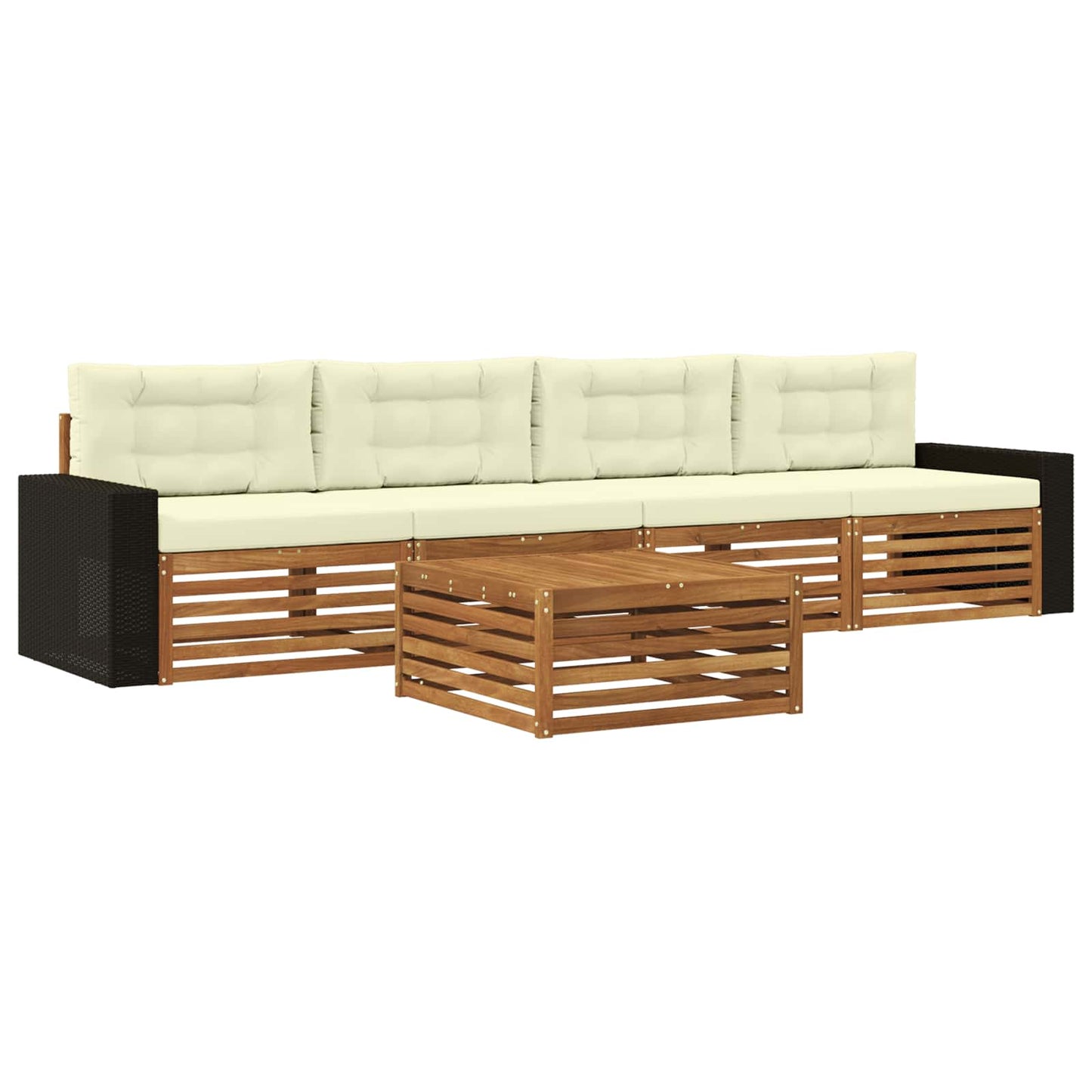 Outdoor-Sofagarnitur 5 stk. Natur und Creme Massivholz Akazie