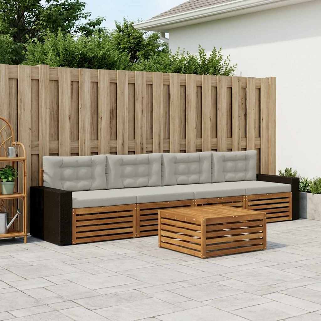 Outdoor-Sofagarnitur mit Kissen 5 pcs Natürlich und Hellgrau