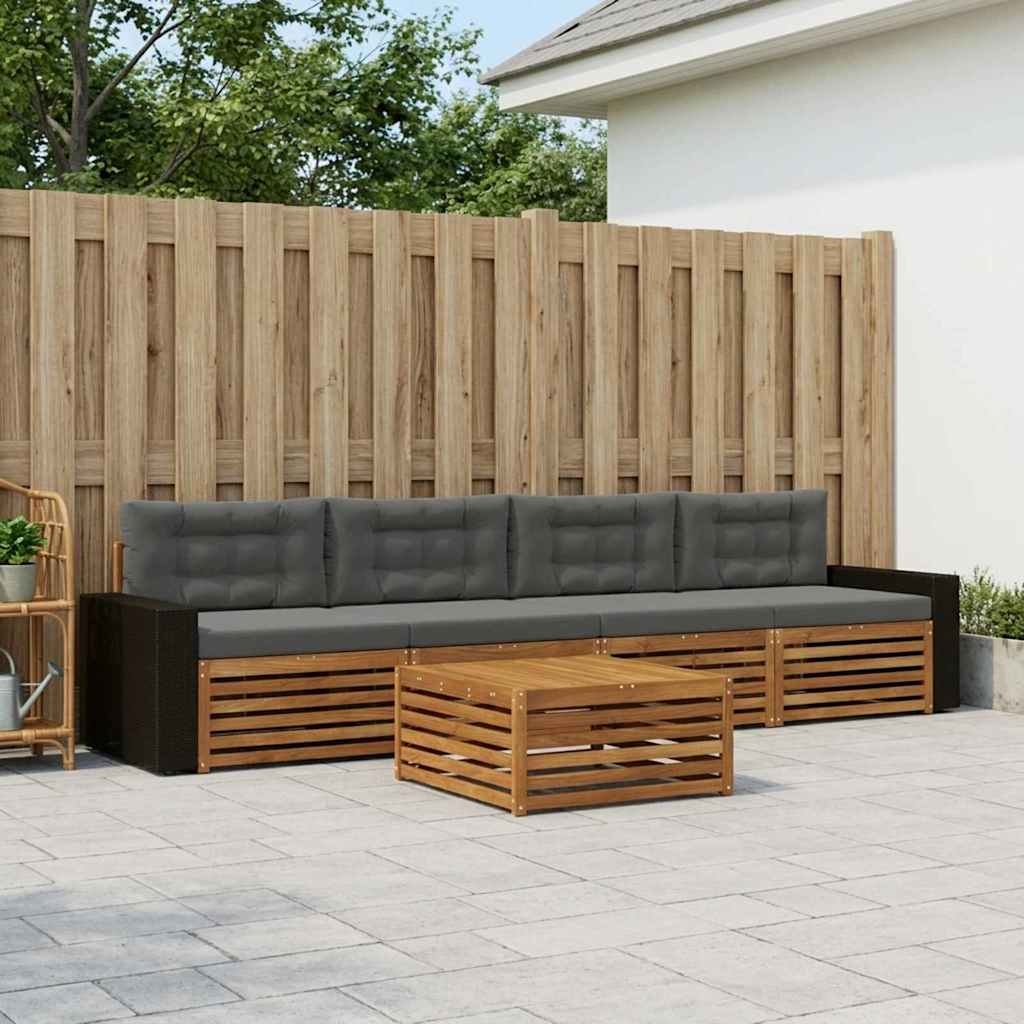 Outdoor-Sofagarnitur mit Kissen 5 pcs Natur und Anthrazit