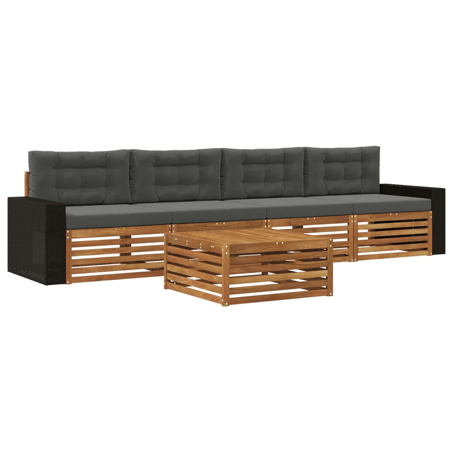 Outdoor-Sofagarnitur mit Kissen 5 pcs Natur und Anthrazit