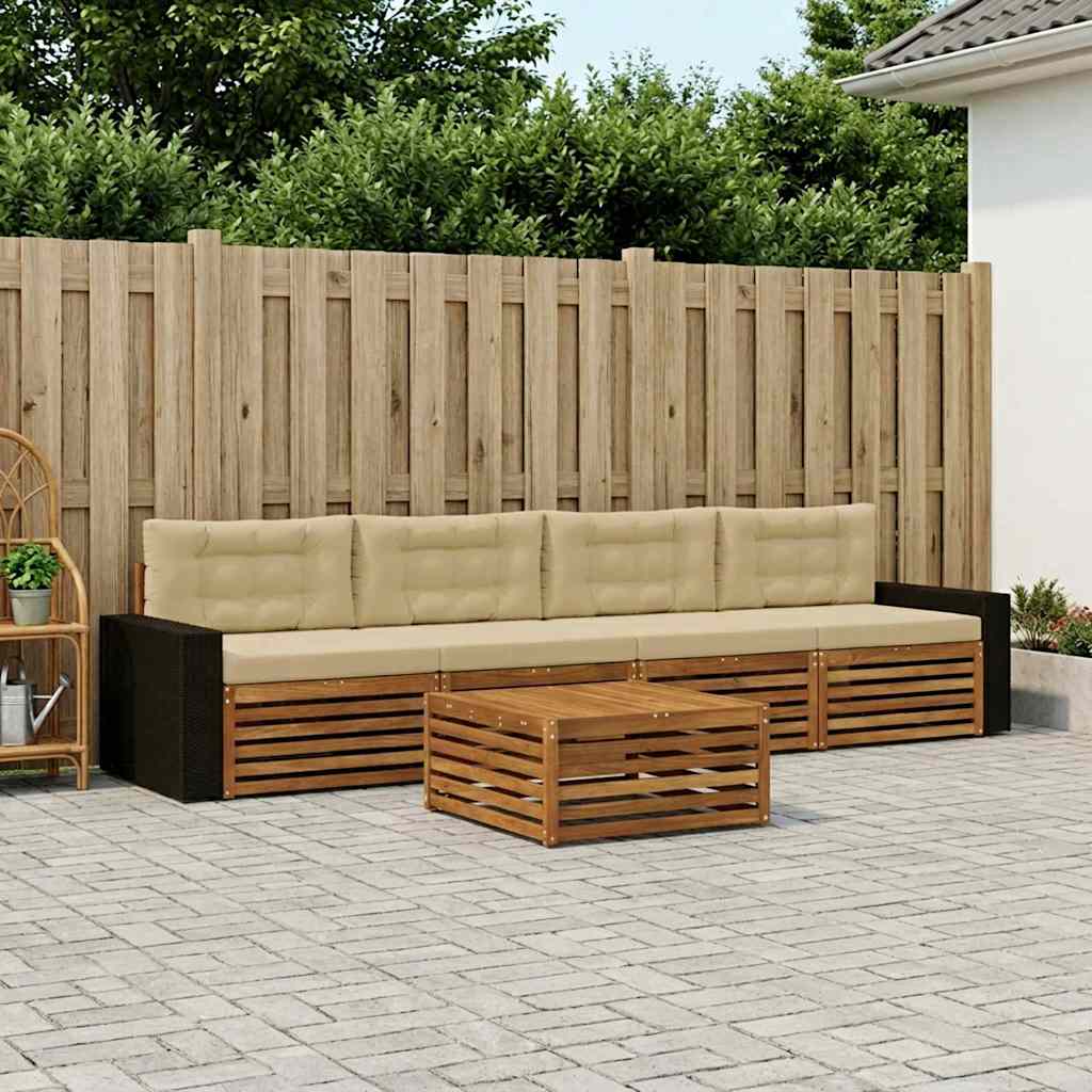 Outdoor-Sofagarnitur 5 pcs Natur und Beige Massivholz Akazie