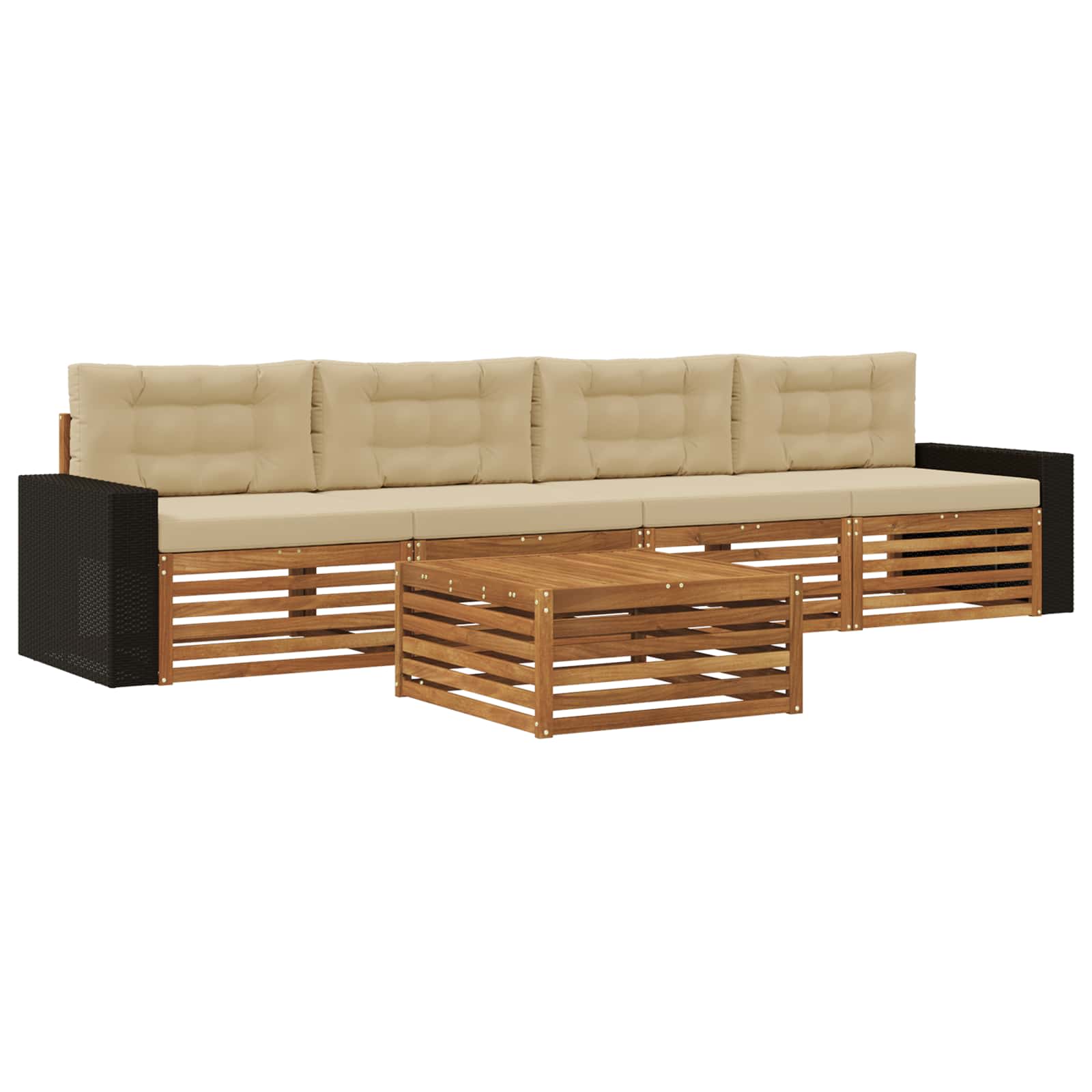 Outdoor-Sofagarnitur 5 pcs Natur und Beige Massivholz Akazie