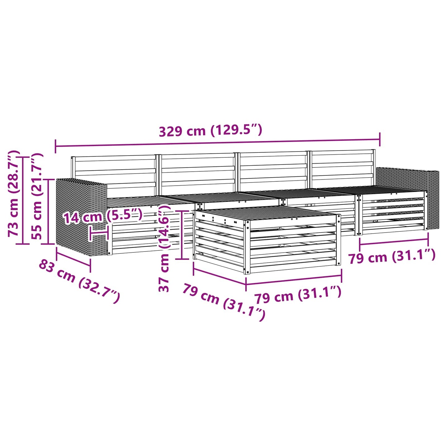 Outdoor-Sofagarnitur 5 stk. Natur Massivholz Akazie