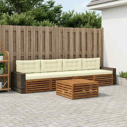 Outdoor-Sofagarnitur 5 stk. Natur und Creme Massivholz Akazie