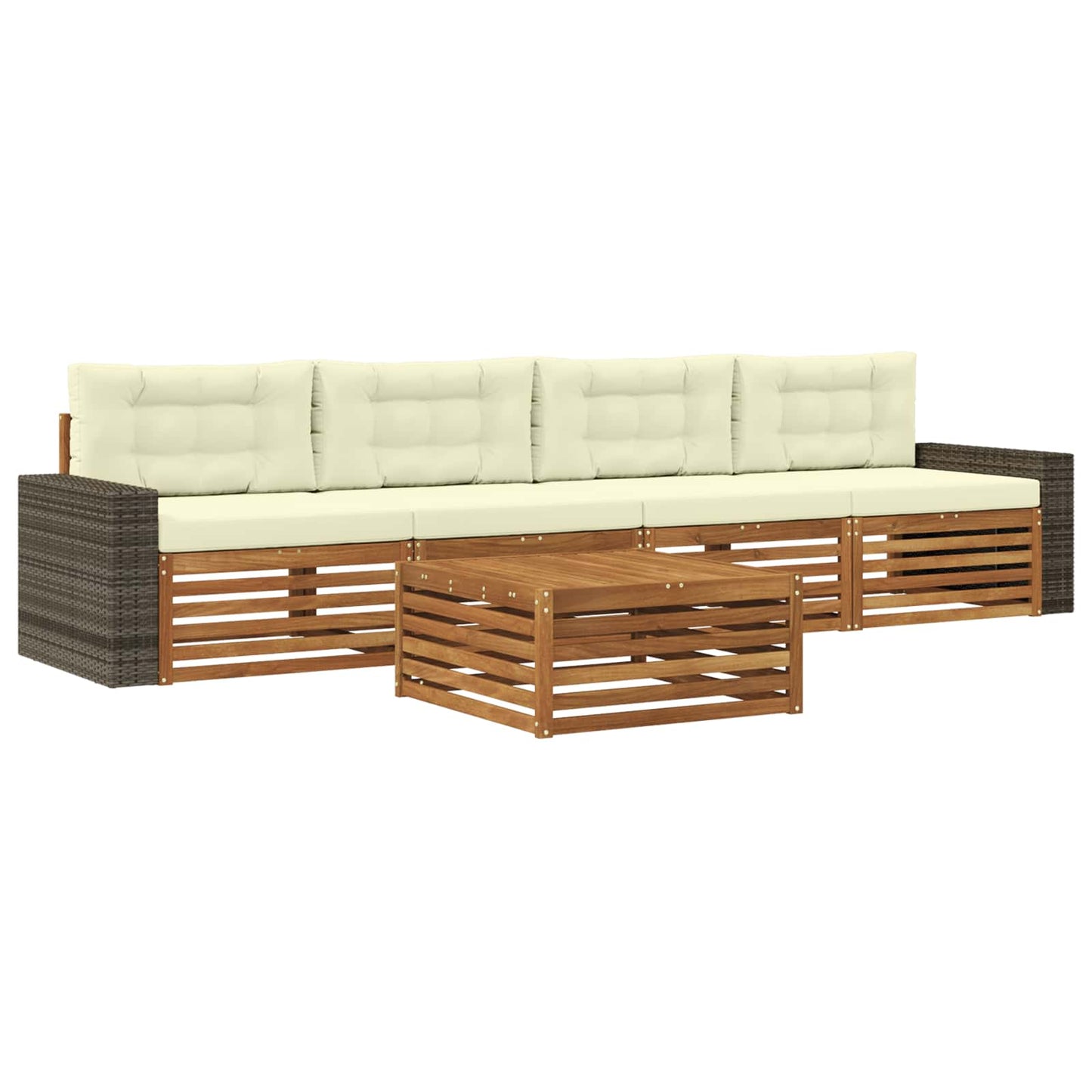 Outdoor-Sofagarnitur 5 stk. Natur und Creme Massivholz Akazie