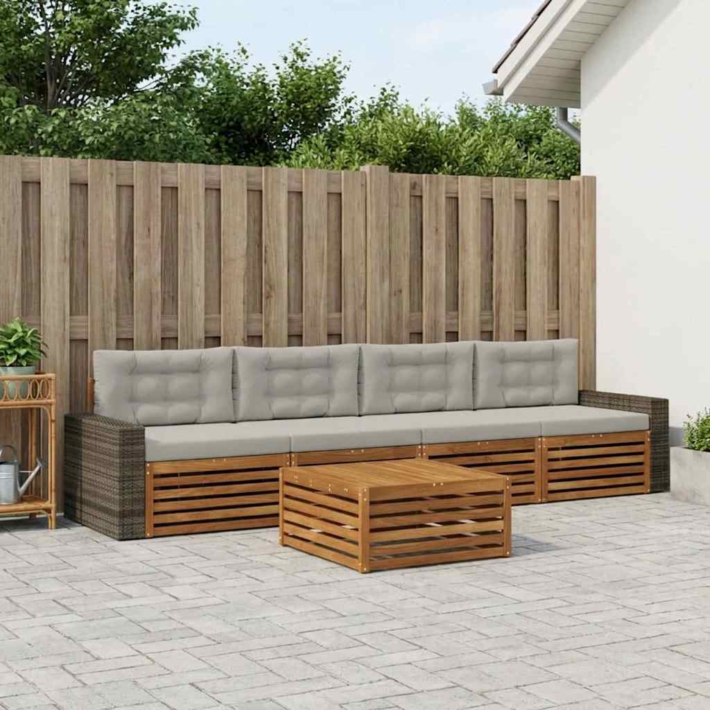 Outdoor-Sofagarnitur mit Kissen 5 pcs Natürlich und Hellgrau