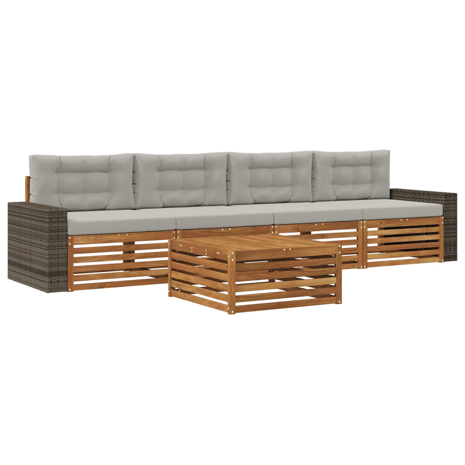 Outdoor-Sofagarnitur mit Kissen 5 pcs Natürlich und Hellgrau