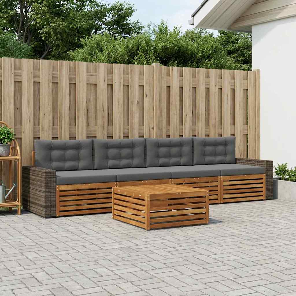 Outdoor-Sofagarnitur mit Kissen 5 pcs Natur und Anthrazit