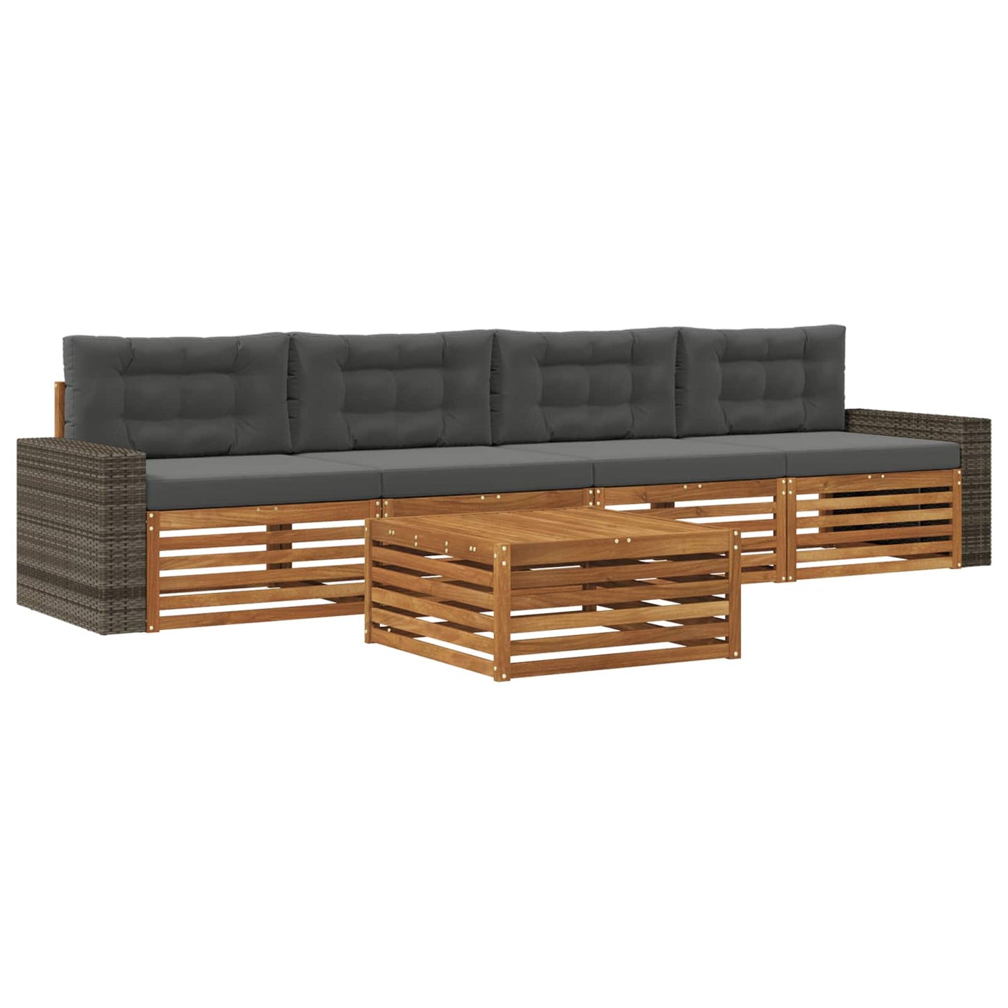 Outdoor-Sofagarnitur mit Kissen 5 pcs Natur und Anthrazit