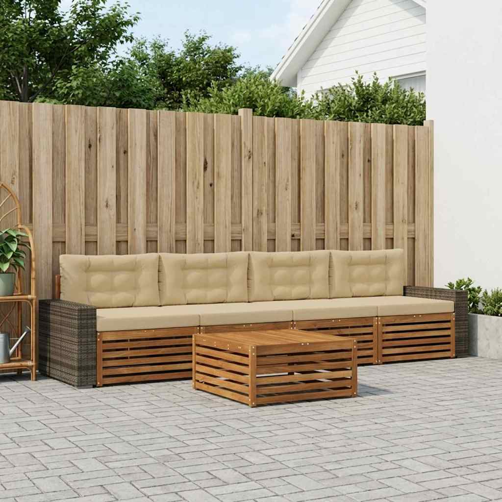Outdoor-Sofagarnitur 5 pcs Natur und Beige Massivholz Akazie