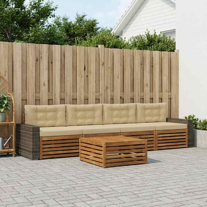 Outdoor-Sofagarnitur 5 stk. Natur und Beige Massivholz Akazie