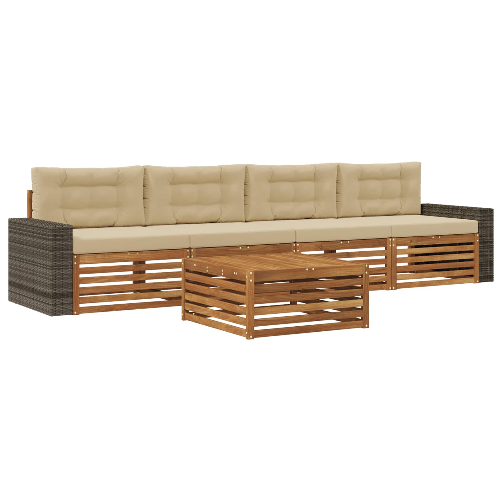 Outdoor-Sofagarnitur 5 pcs Natur und Beige Massivholz Akazie