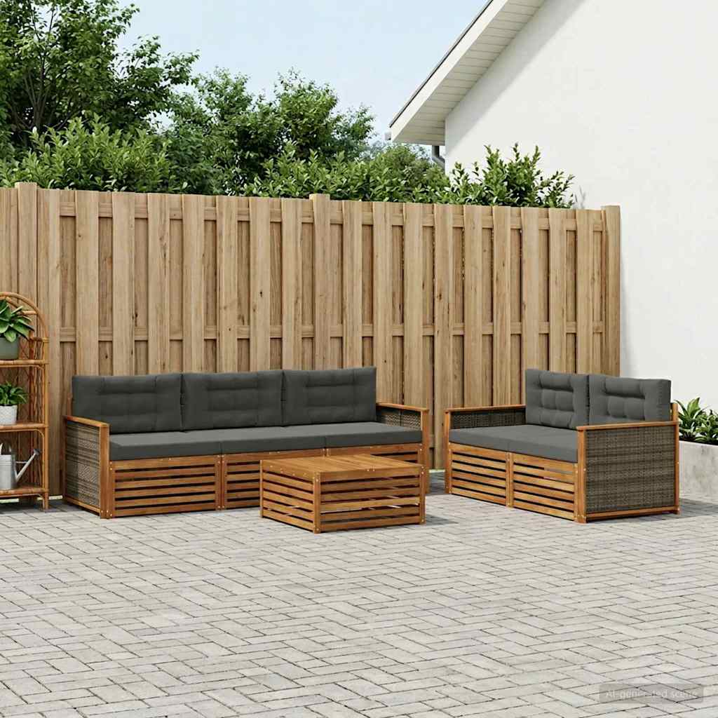 Outdoor-Sofagarnitur mit Kissen 6 pcs Natur und Anthrazit