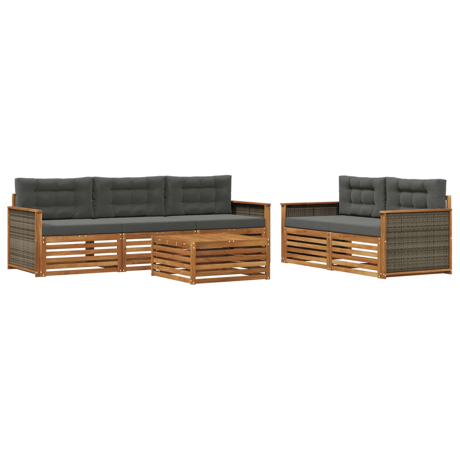 Outdoor-Sofagarnitur mit Kissen 6 pcs Natur und Anthrazit