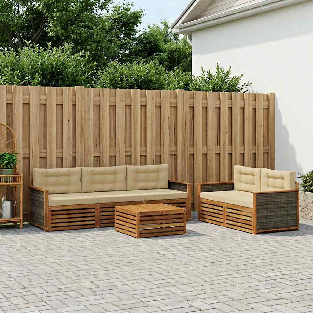 Outdoor-Sofagarnitur mit Kissen 6 pcs Natur und Beige