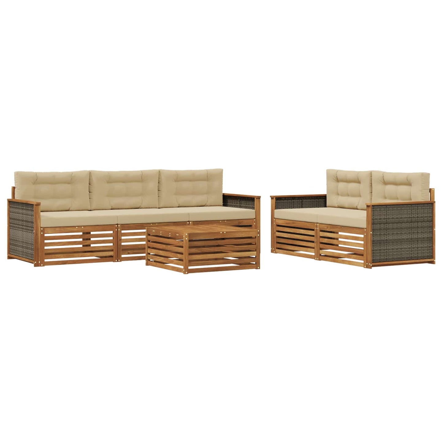 Outdoor-Sofagarnitur mit Kissen 6 pcs Natur und Beige