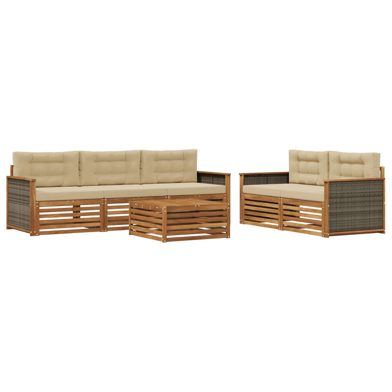 Outdoor-Sofagarnitur mit Kissen 6 pcs Natur und Beige