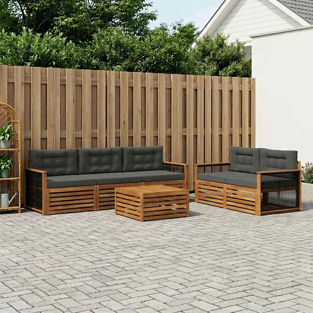 Outdoor-Sofagarnitur mit Kissen 6 pcs Natur und Anthrazit