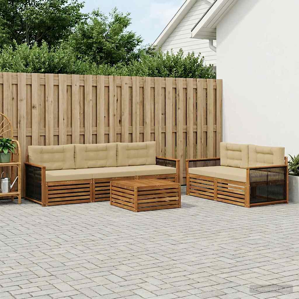 Outdoor-Sofagarnitur mit Kissen 6 pcs Natur und Beige