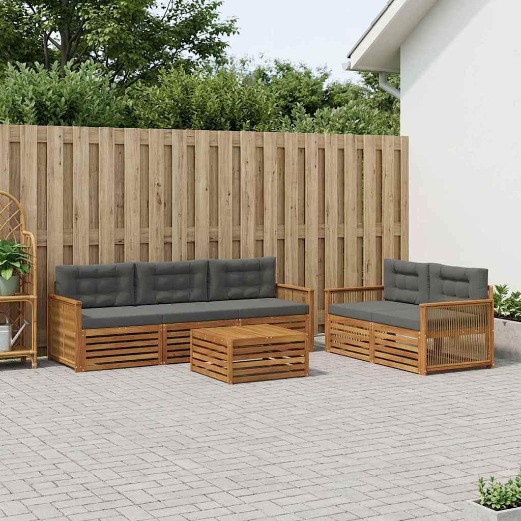 Outdoor-Sofagarnitur mit Kissen 6 pcs Natur und Anthrazit