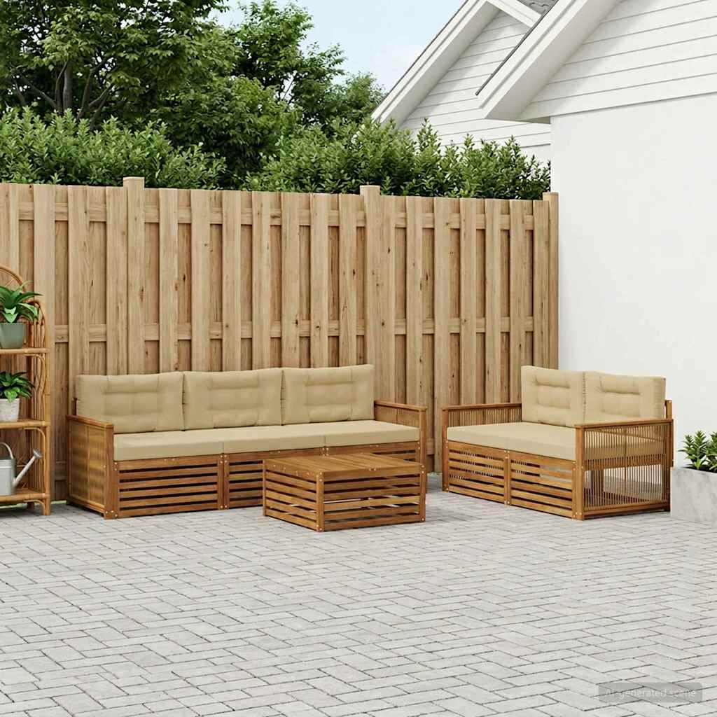 Outdoor-Sofagarnitur mit Kissen 6 pcs Natur und Beige
