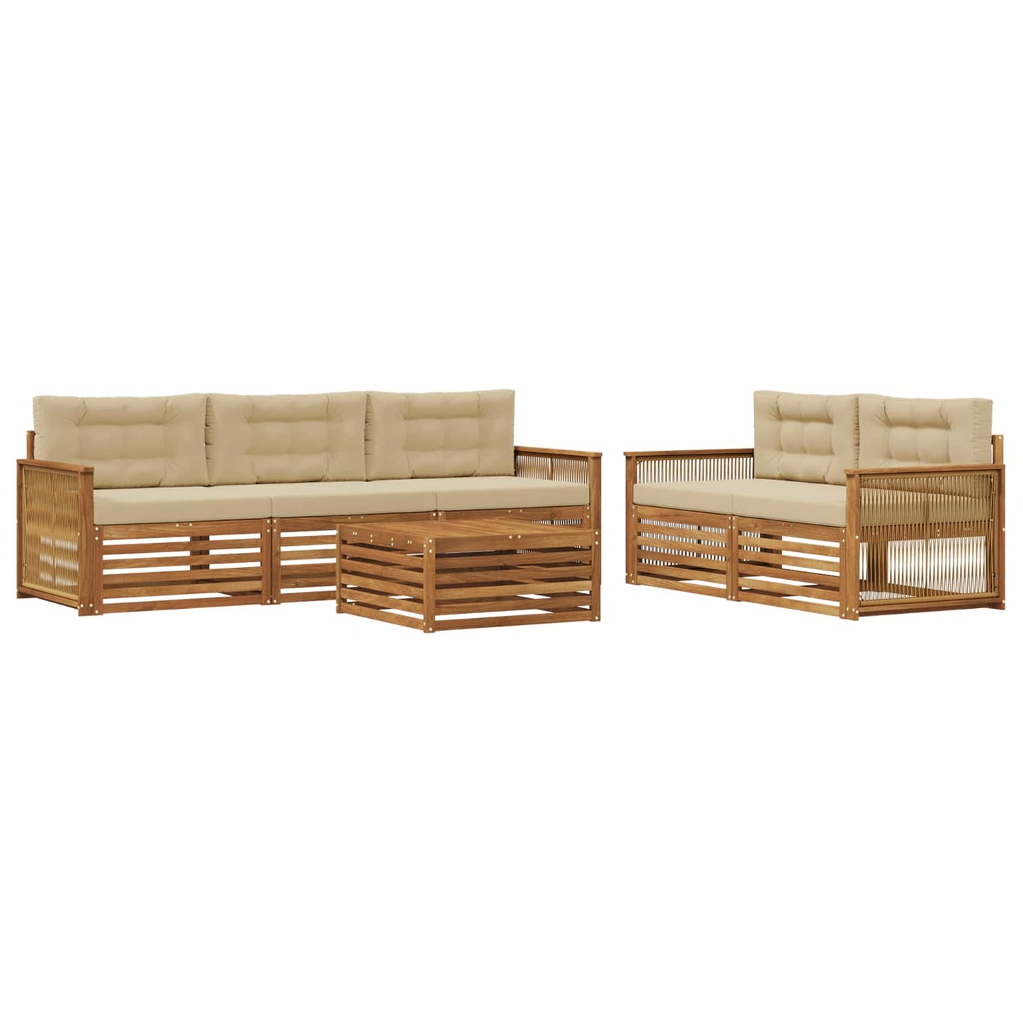 Outdoor-Sofagarnitur mit Kissen 6 pcs Natur und Beige