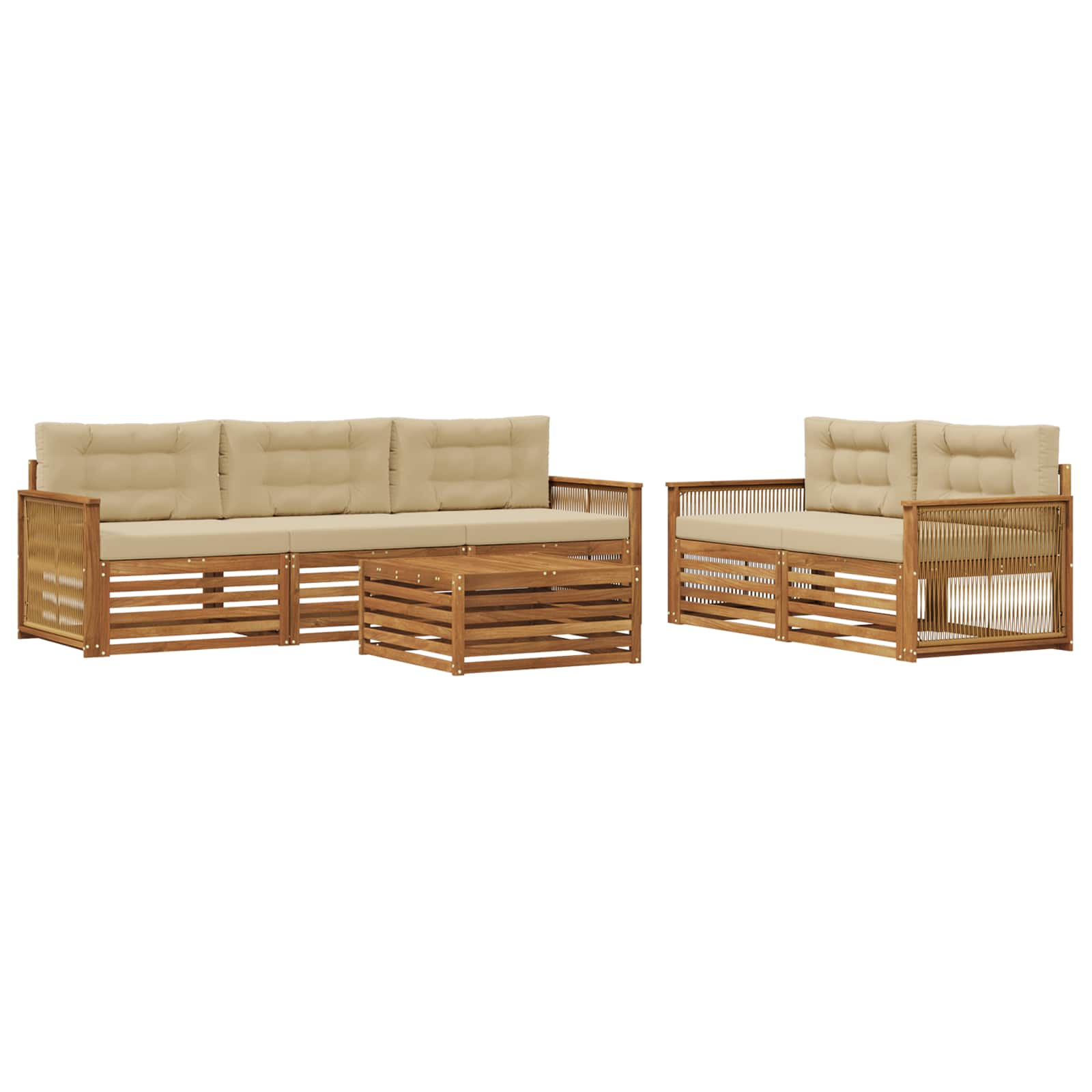 Outdoor-Sofagarnitur mit Kissen 6 pcs Natur und Beige