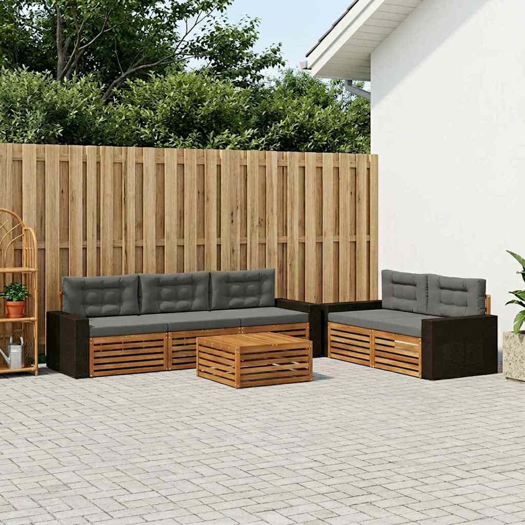 Outdoor-Sofagarnitur 6 pcs Natur und Anthrazit