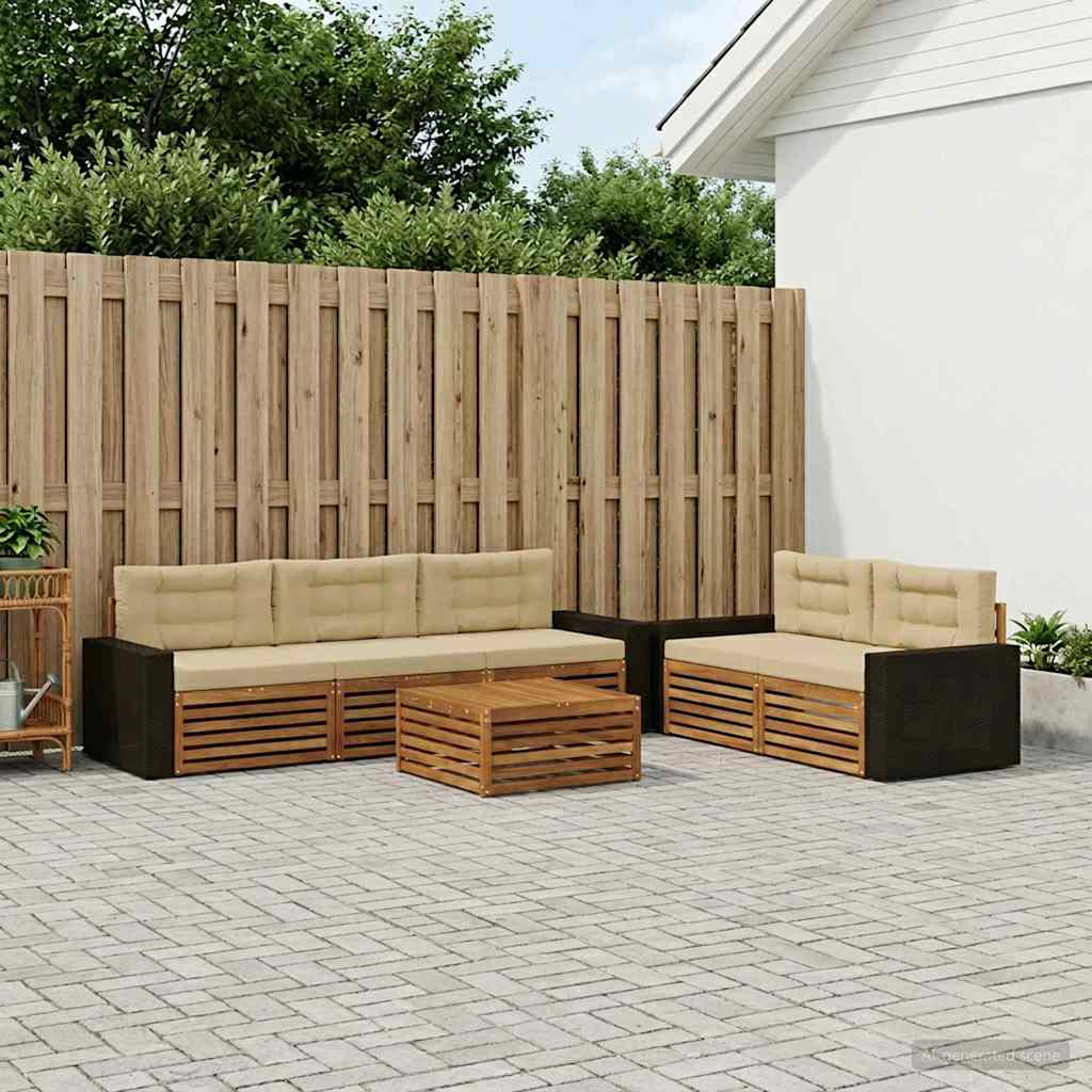 Outdoor-Sofagarnitur 6 stk. Natur und Beige