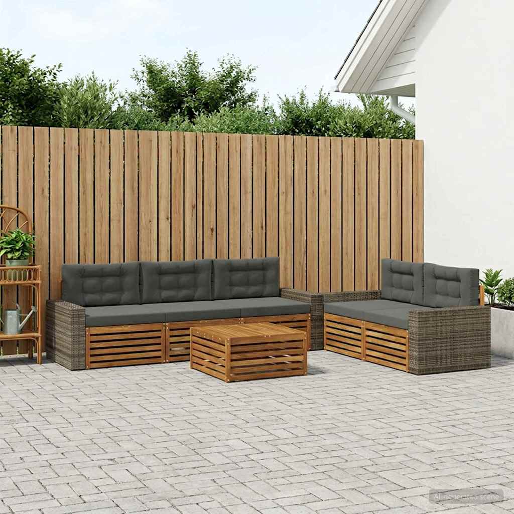 Outdoor-Sofagarnitur 6 pcs Natur und Anthrazit