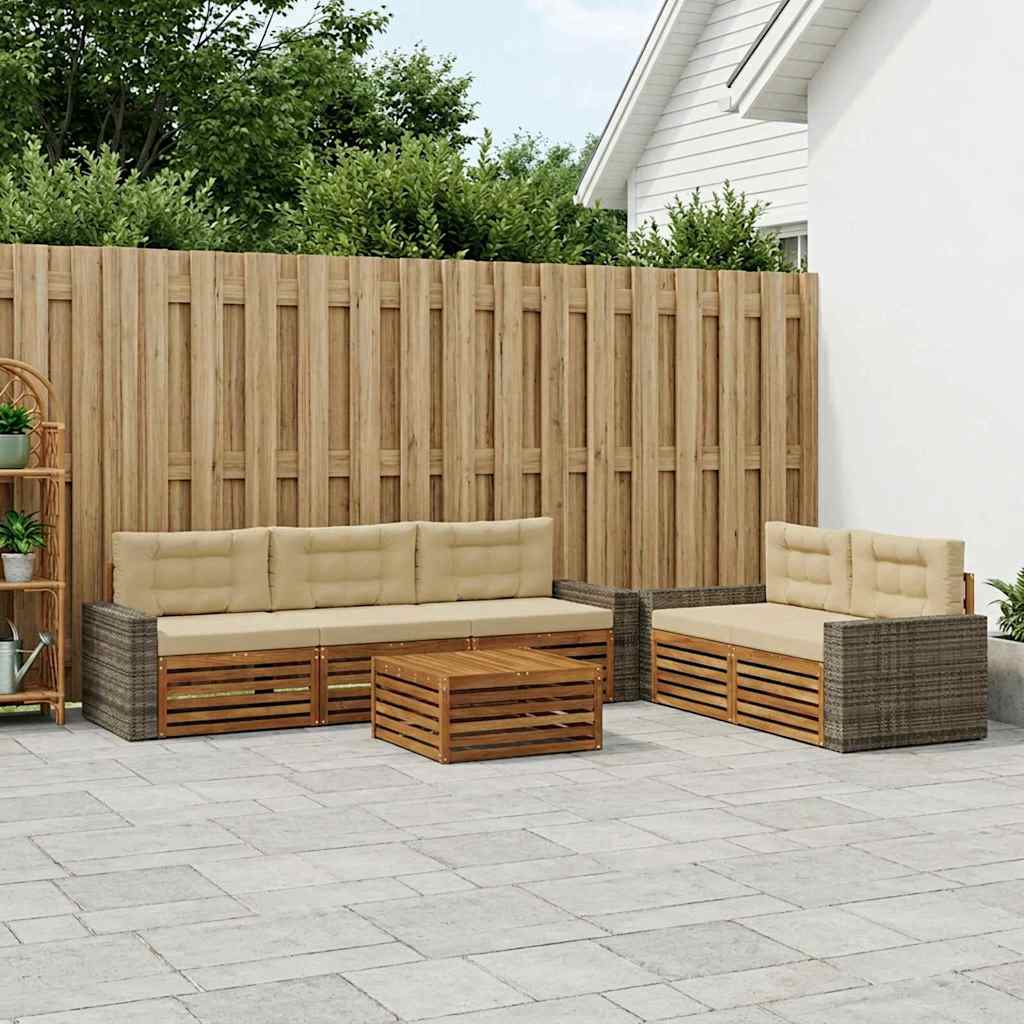 Outdoor-Sofagarnitur 6 stk. Natur und Beige