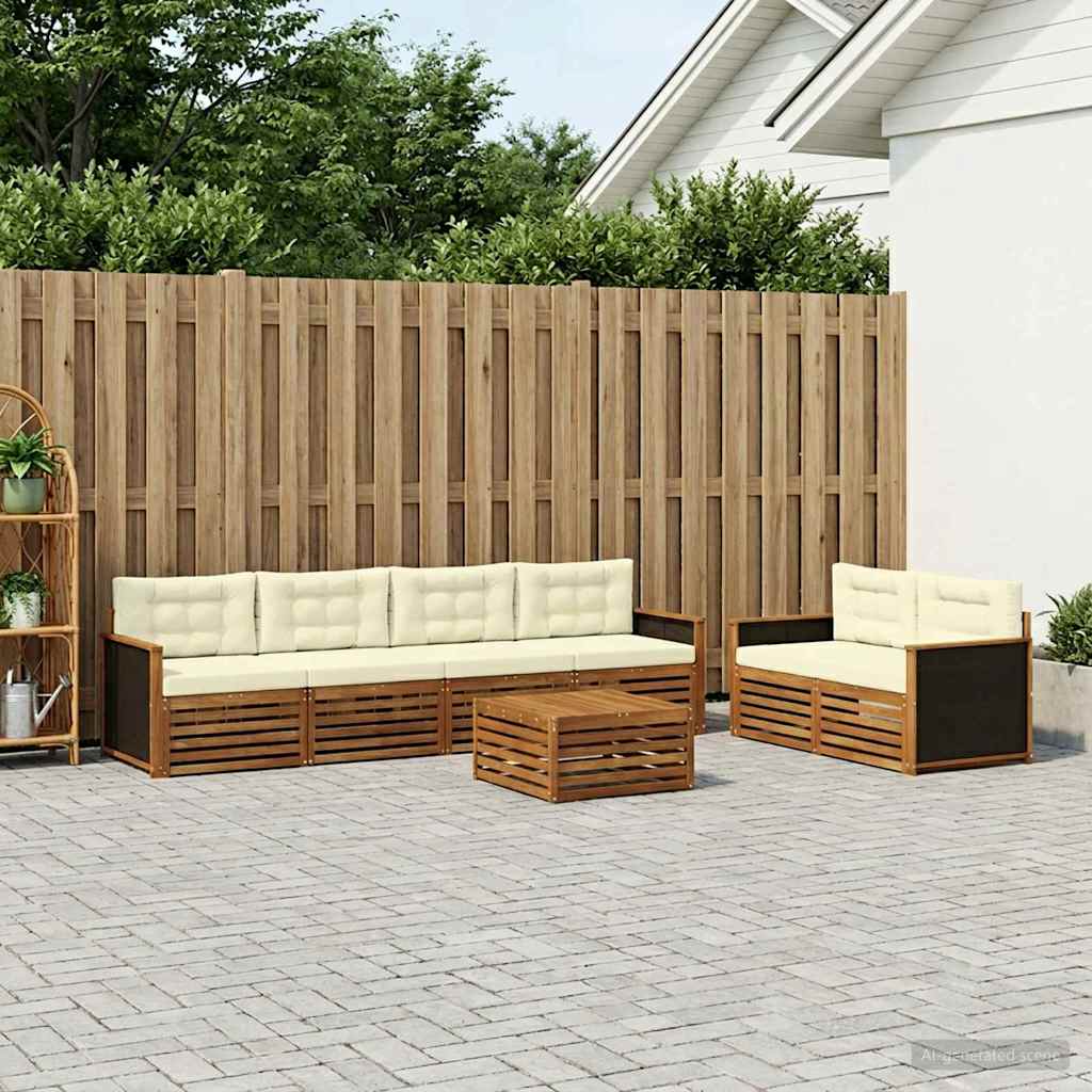 Outdoor-Sofagarnitur mit Kissen 7 pcs Natur und Creme Polyester
