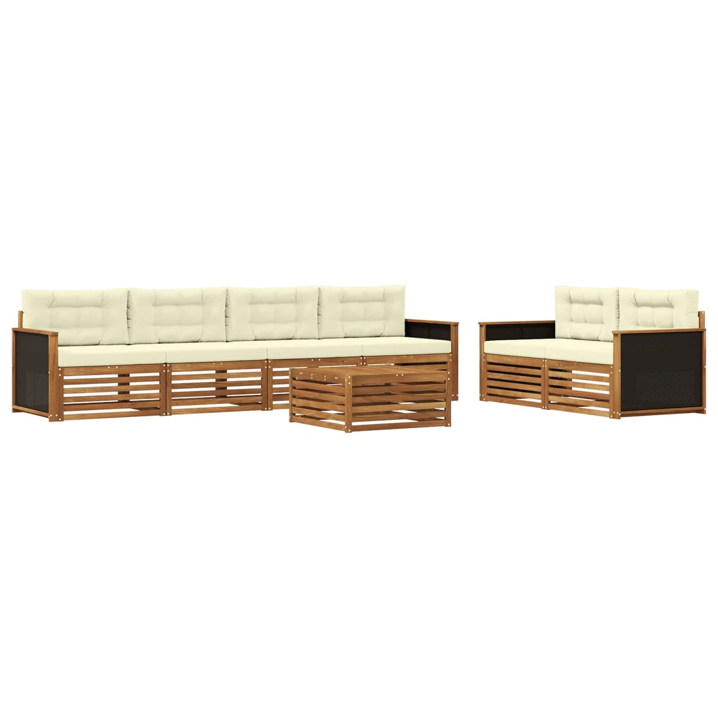 Outdoor-Sofagarnitur mit Kissen 7 pcs Natur und Creme Polyester