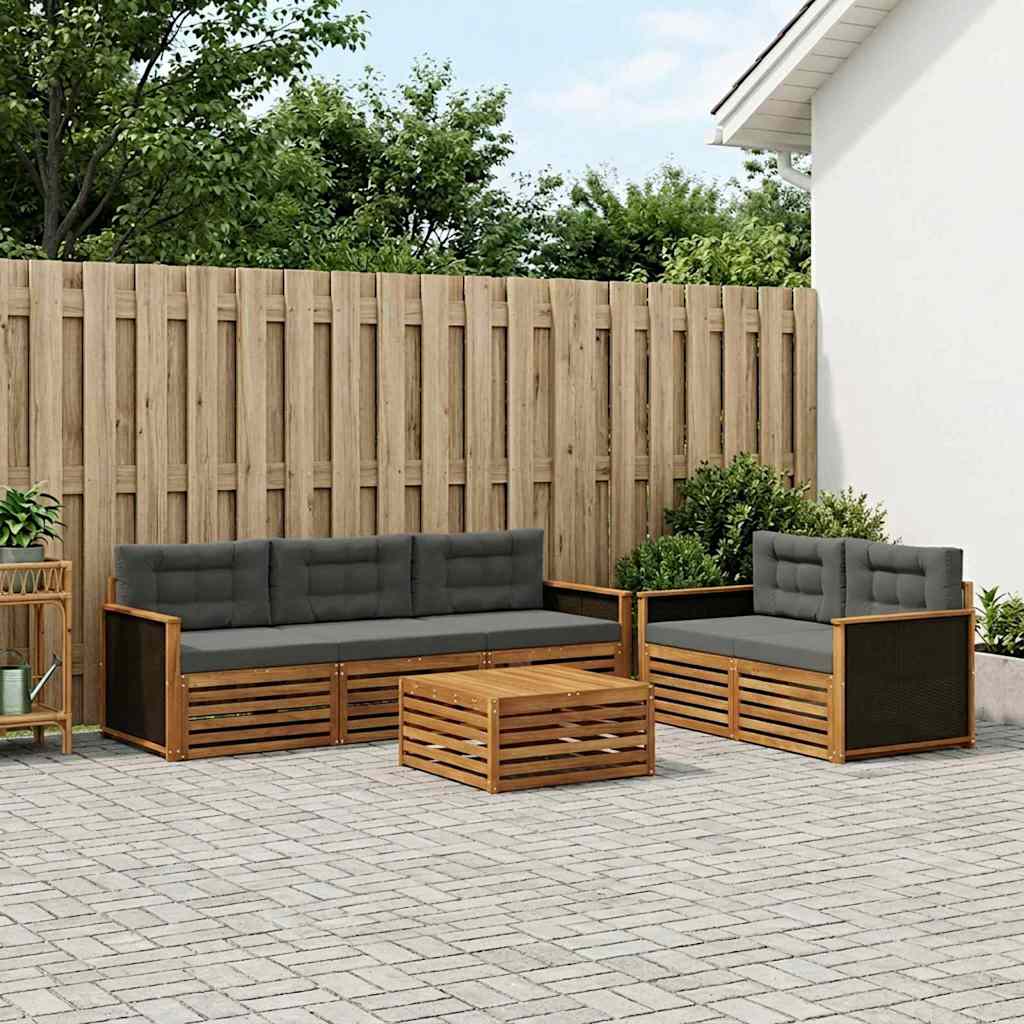 Outdoor-Sofagarnitur 7 stk. Natur und Anthrazit Polyester