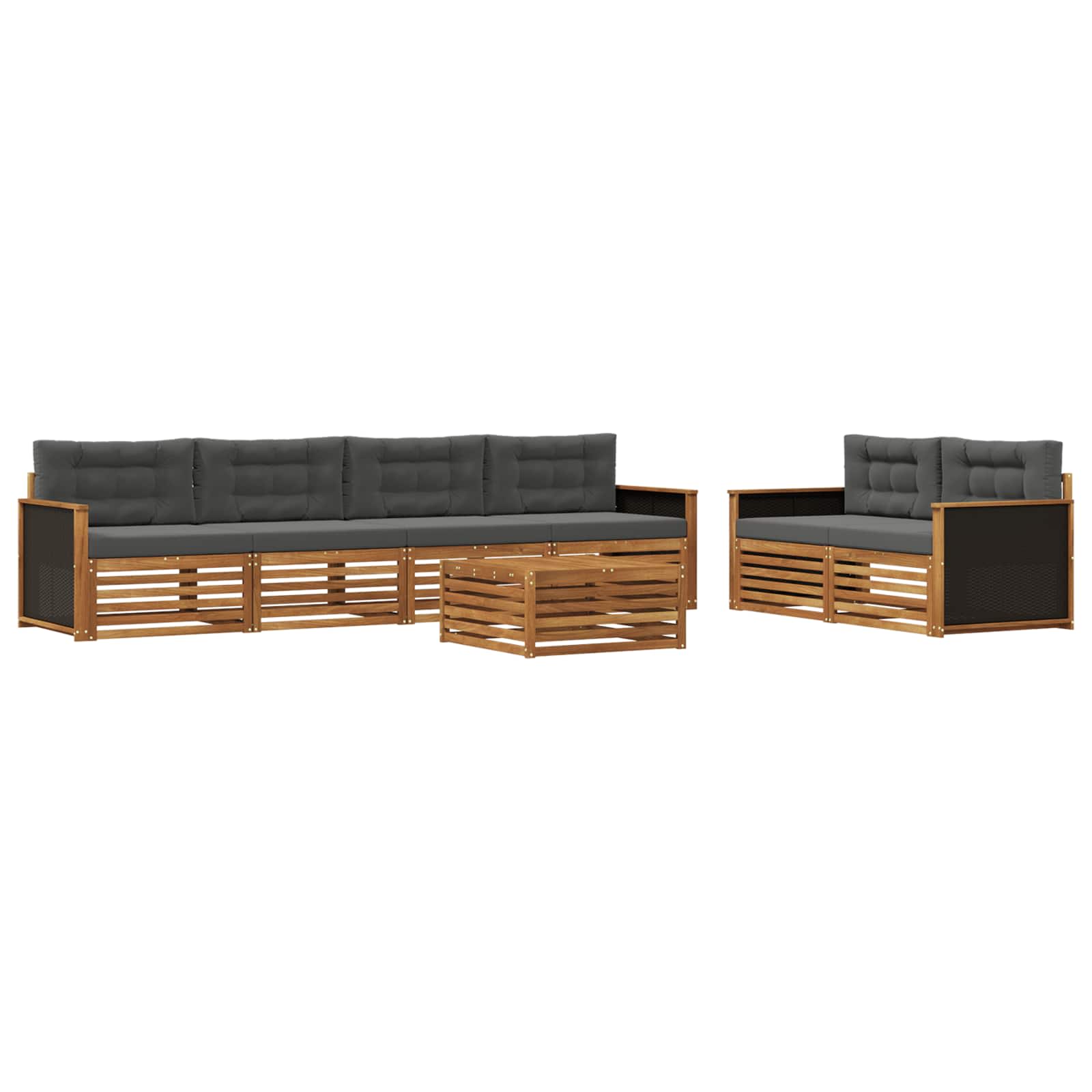 Outdoor-Sofagarnitur 7 stk. Natur und Anthrazit Polyester