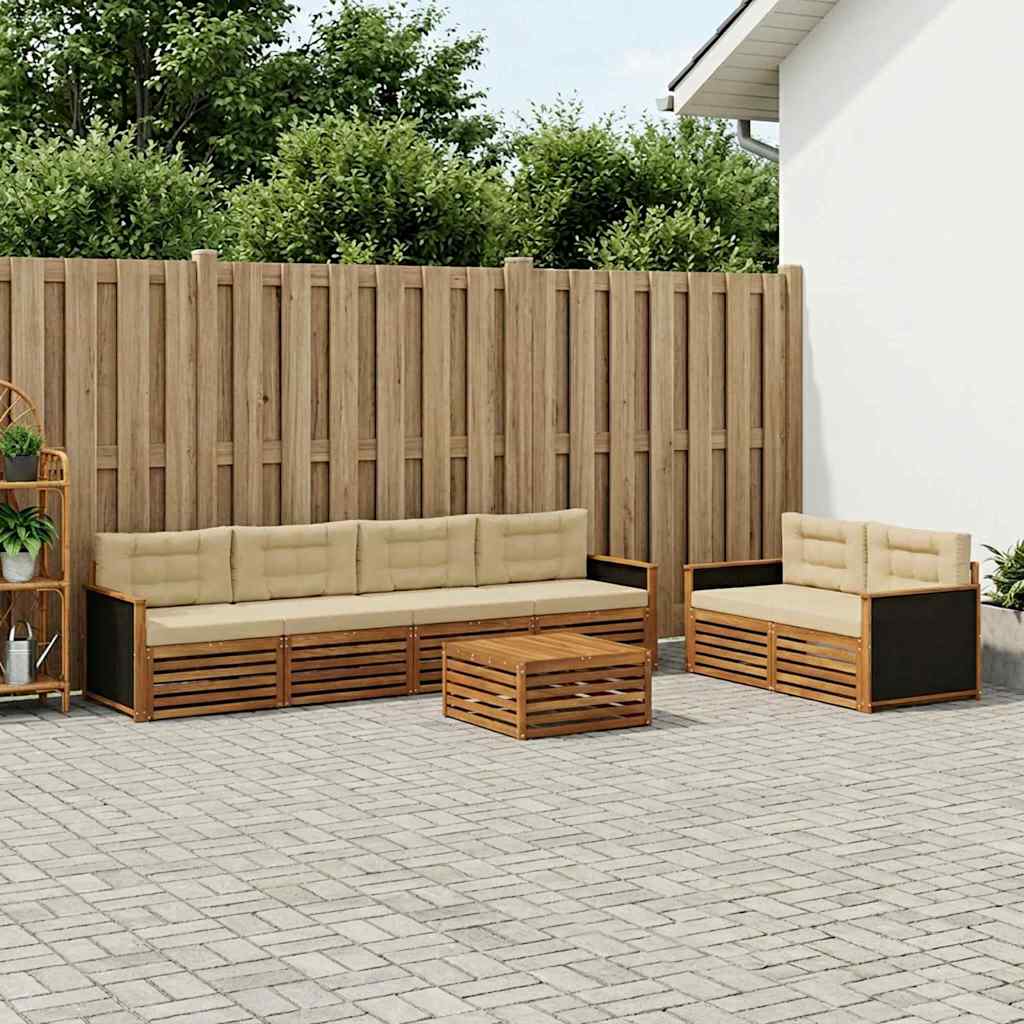 Outdoor-Sofagarnitur mit Kissen 7 pcs Natur und Beige Polyester
