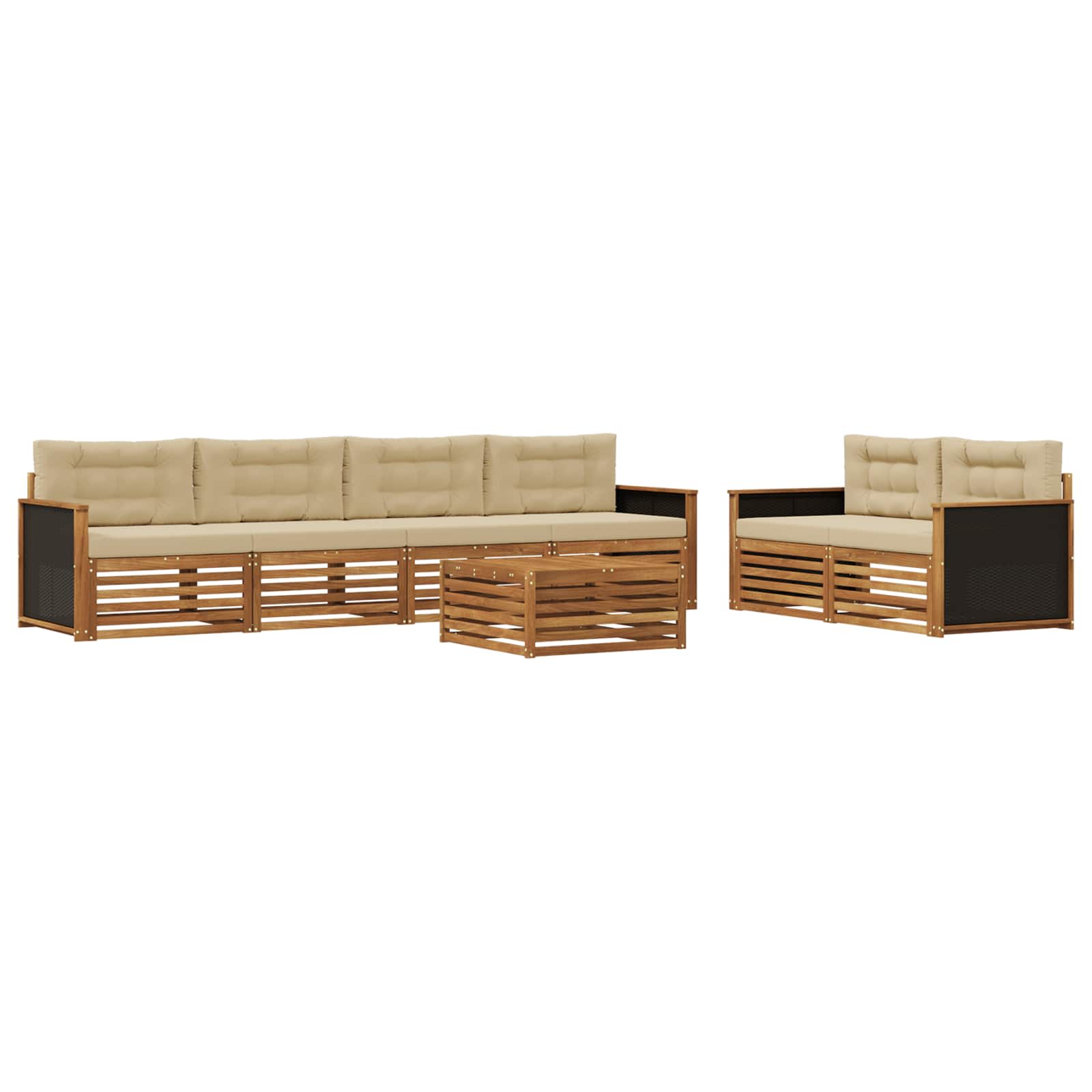 Outdoor-Sofagarnitur mit Kissen 7 pcs Natur und Beige Polyester